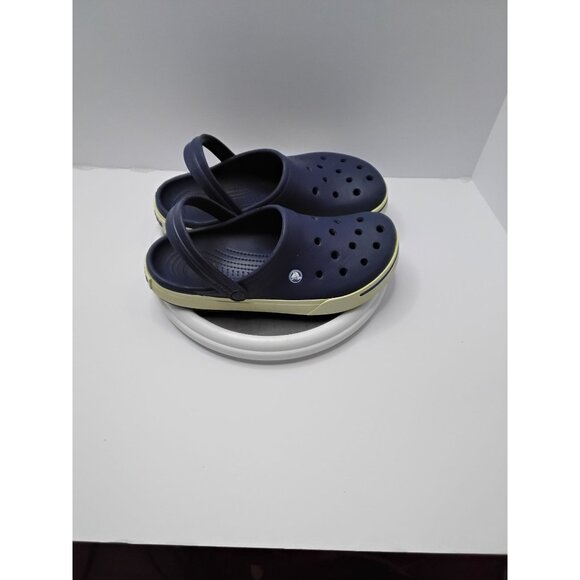 Crocs Mens Navy Blue Classic Clogs W/ Yellow Trim - Comfortable Slip-On Shoes - Picture 6 of 7